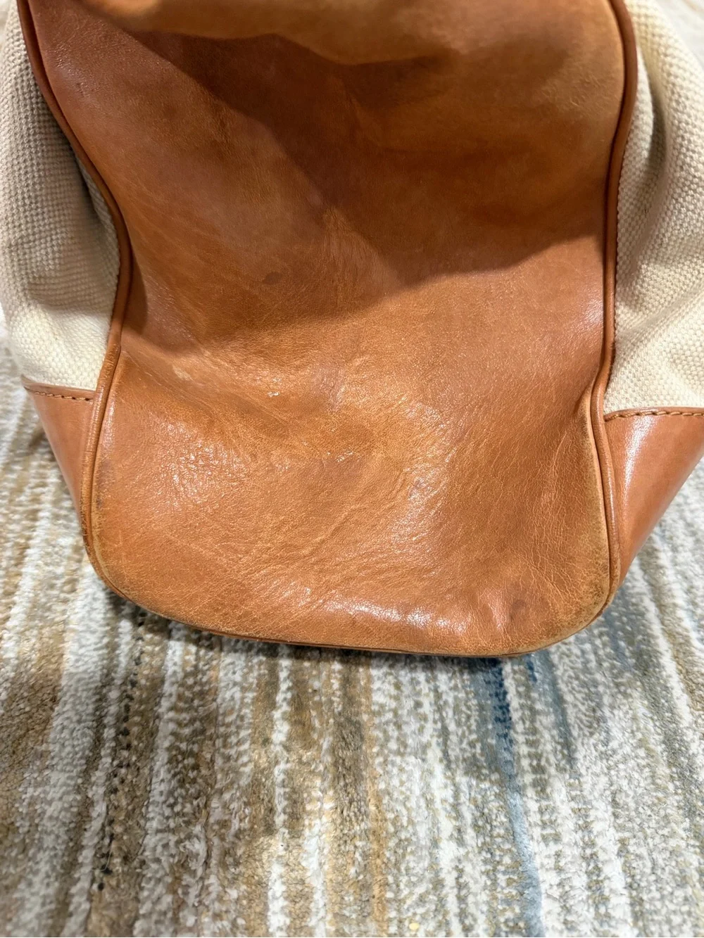 Tory Burch Cream Canvas and Tan Leather Tote